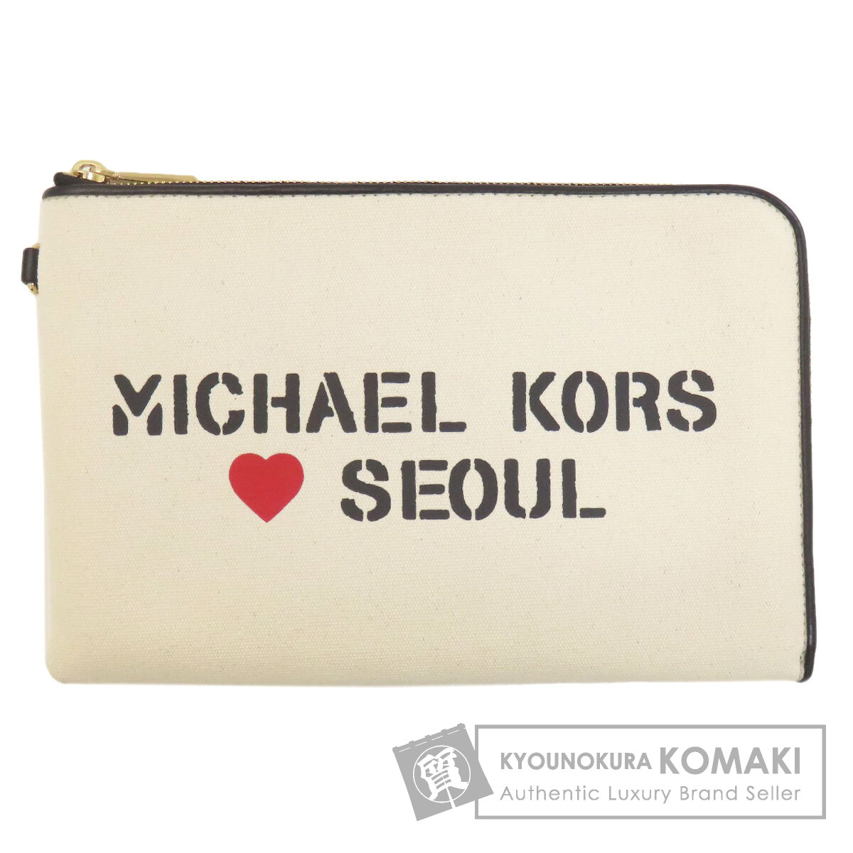マイケル授業計画 ロゴタイプ クラッチペダル御徒面子 帆布 レディース 【中古】【Michael Kors】