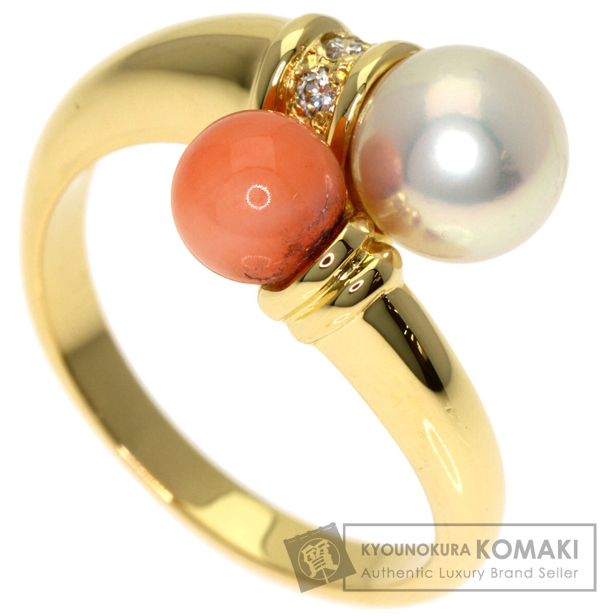ミキモト パール 真珠 サンゴ 珊瑚 ダイヤモンド リング・指輪 K18イエローゴールド レディース 【中古】【MIKIMOTO】