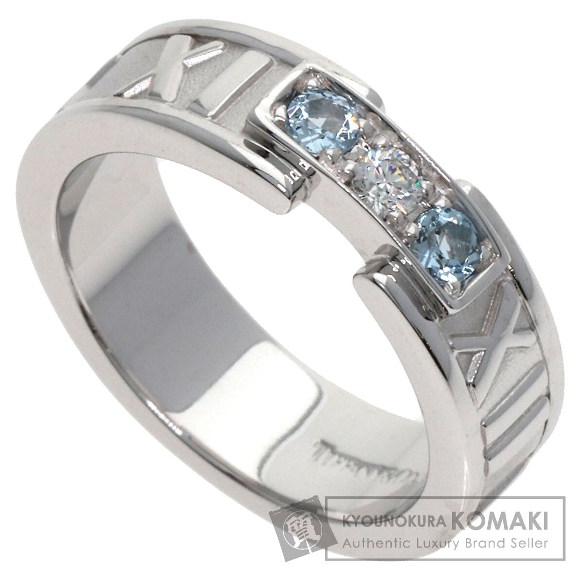 ティファニー アトラス アクアマリン ダイヤモンド リング・指輪 K18ホワイトゴールド レディース 【中古】【TIFFANY&Co.】