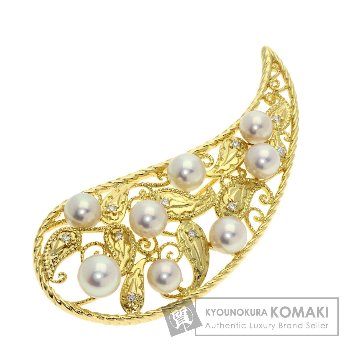 ミキモト アコヤパール 真珠 ダイヤモンド ブローチ K18イエローゴールド レディース 【中古】【MIKIMOTO】