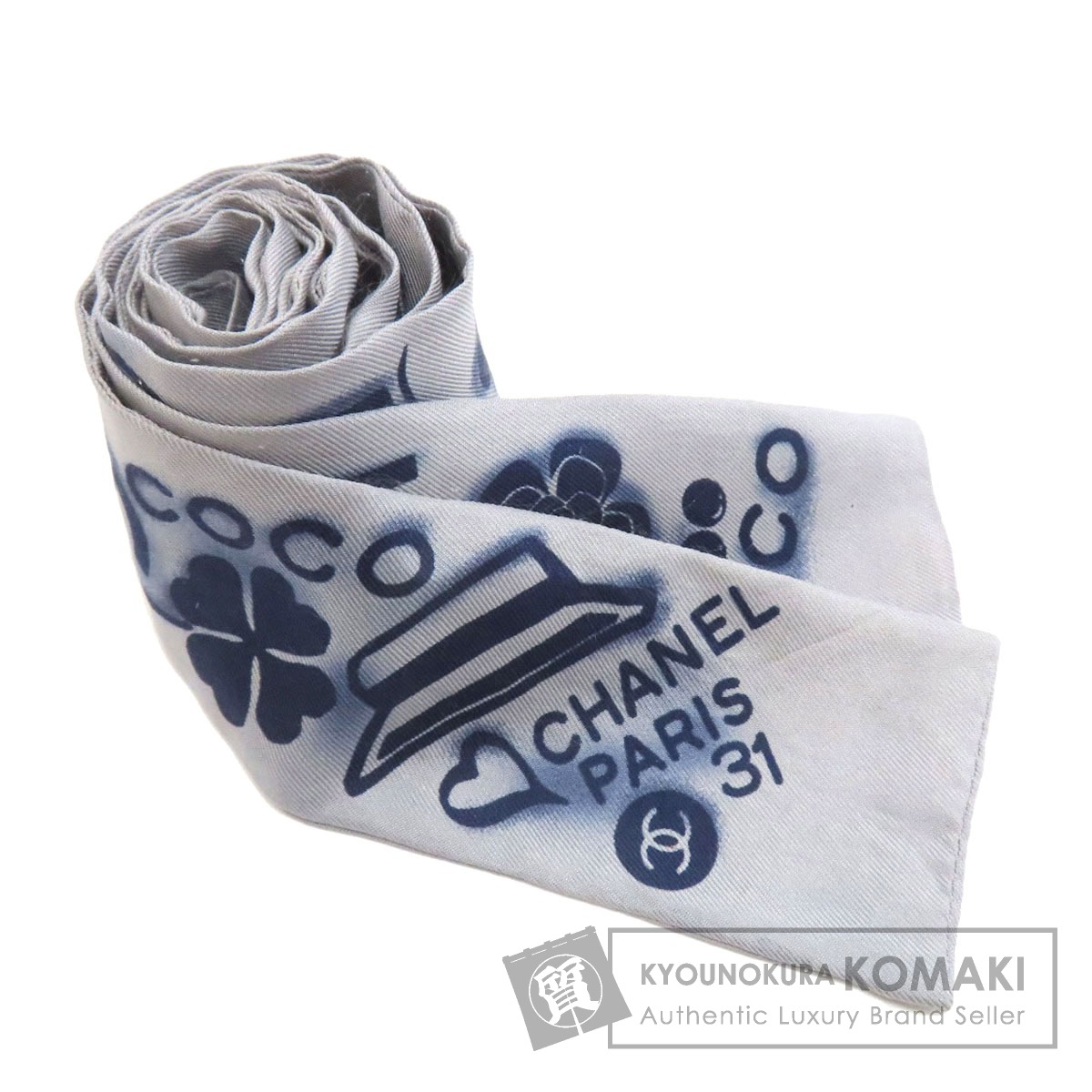 CHANEL シルクスカーフ ココマーク バラとチェーンデザイン シャネル 