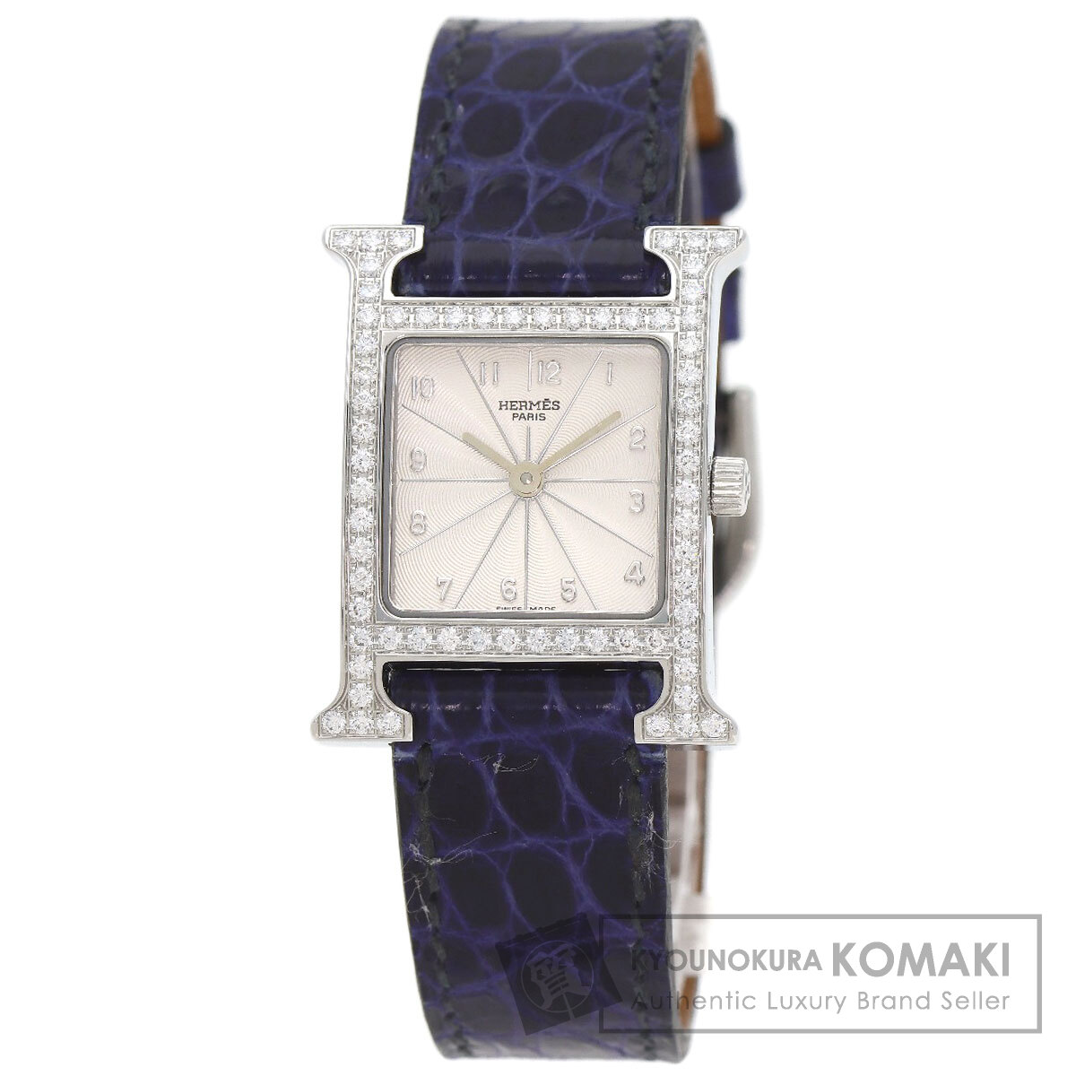 エルメス HH1.230 Hウォッチ ベゼル ダイヤモンド 腕時計 ステンレススチール/アリゲーター レディース 【中古】【HERMES】