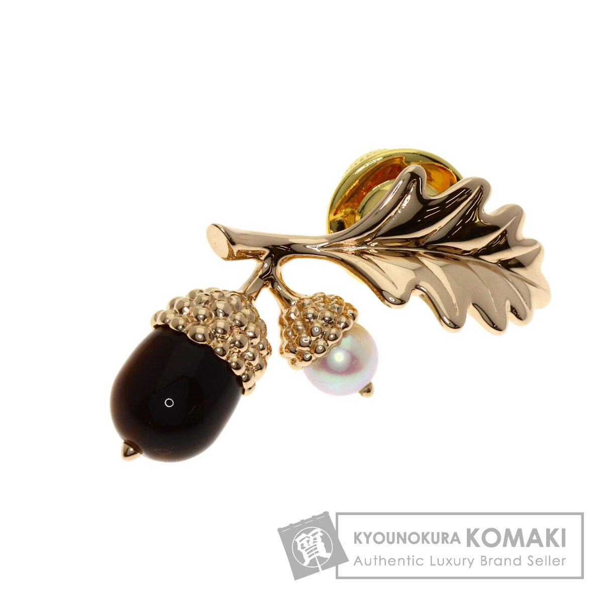 ミキモト どんぐりモチーフ タイガーアイ パール 真珠 ブローチ K18ピンクゴールド レディース 【中古】【MIKIMOTO】