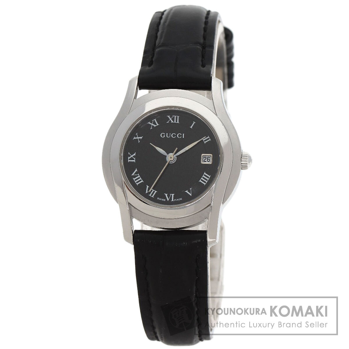 グッチ 5500L ラウンドフェイス 腕時計 ステンレススチール/革 レディース 【中古】【GUCCI】