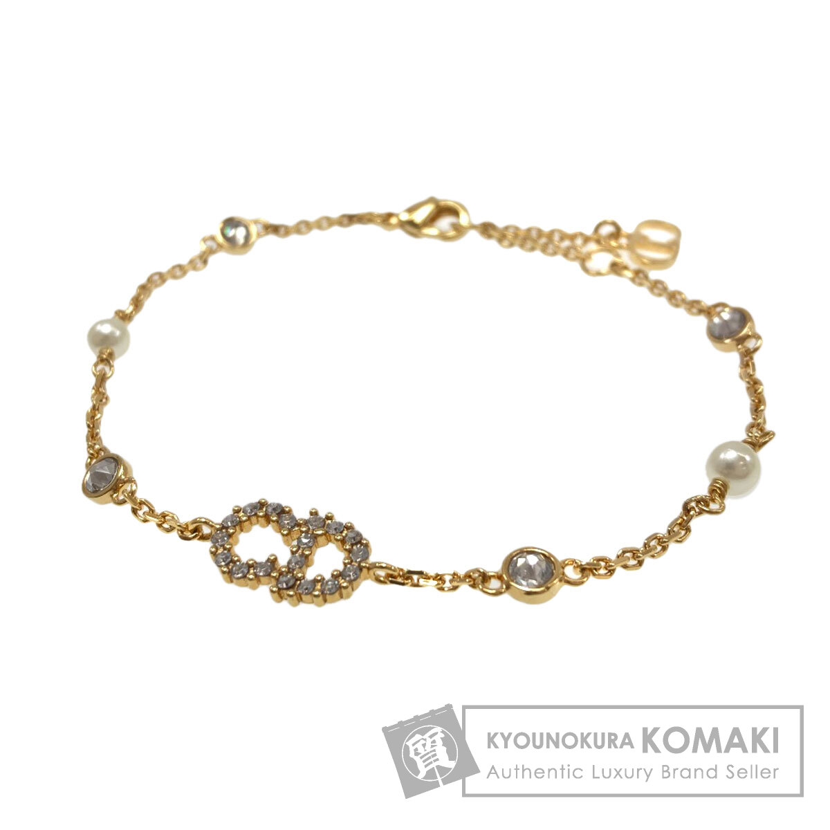 クリスチャンディオール CDロゴ ラインストーン フェイクパール ブレスレット 金属製 レディース 【中古】【CHRISTIAN DIOR】