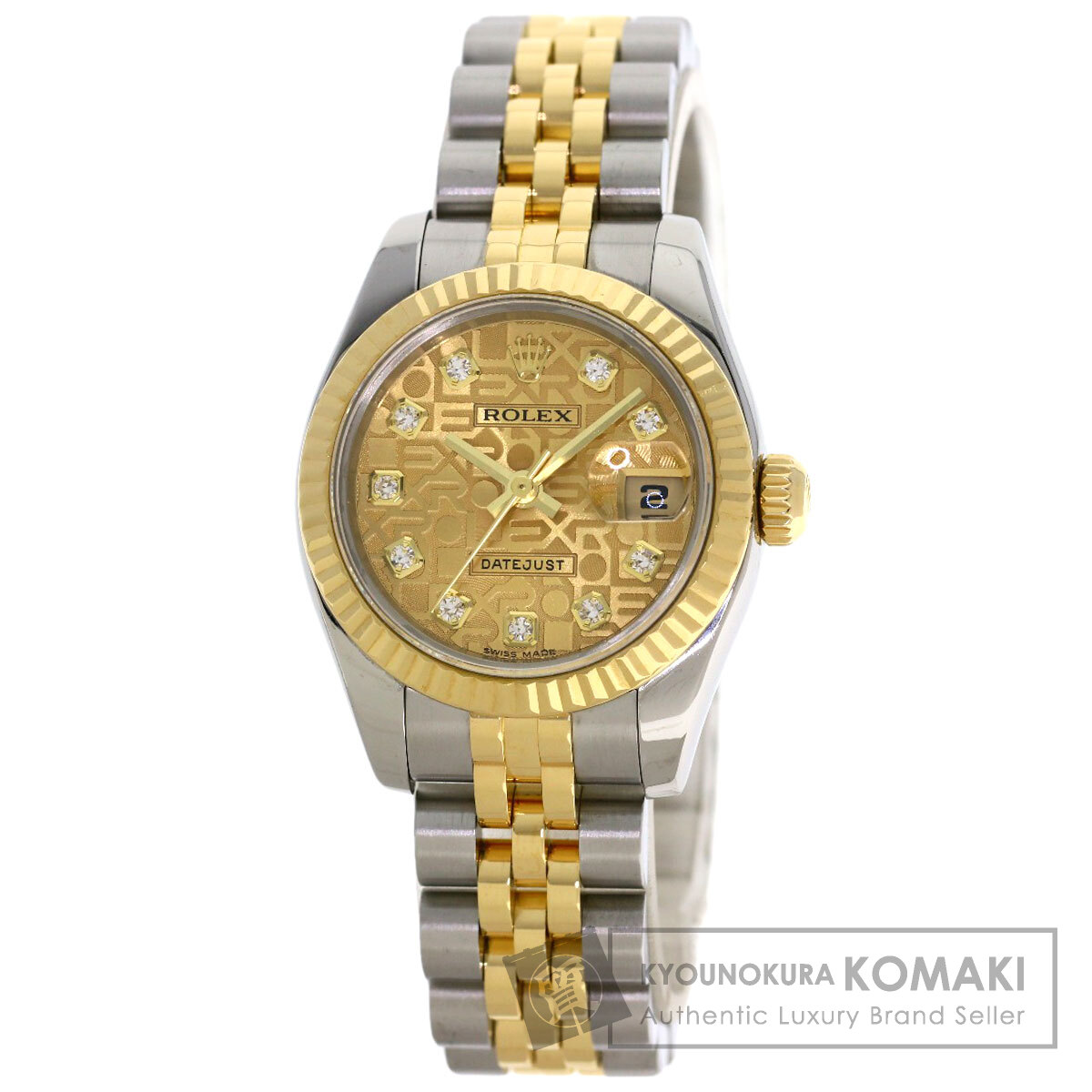ロレックス 179173G デイトジャスト 10P ダイヤモンド 腕時計 ステンレススチール/SSｘK18YG/K18YG レディース 【中古】【ROLEX】