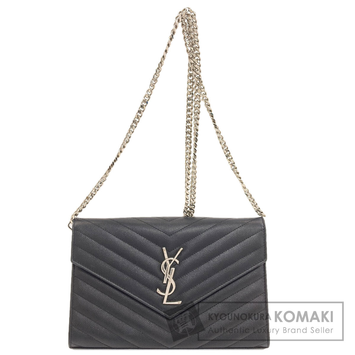 【サマーセール Specialcoupon対象商品 7/24~7/29 】イヴ・サンローラン チェーンショルダー Vステッチ ショルダーバッグ カーフ レディース 【中古】【YVES SAINT LAURENT】|ブランド京の蔵小牧【最安挑戦!】