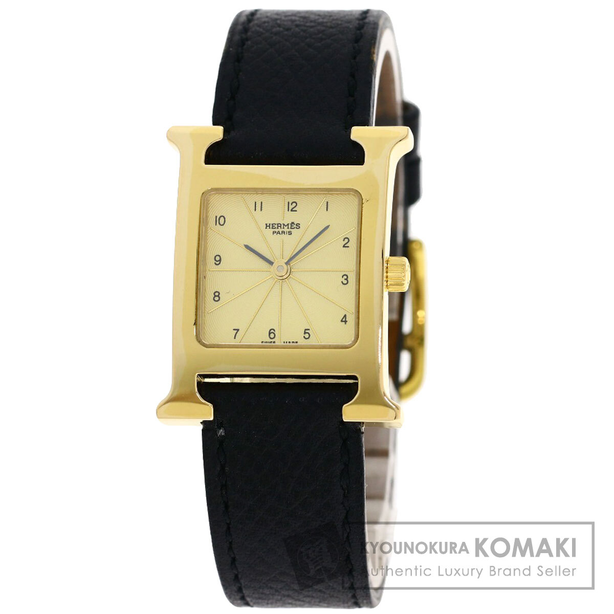 エルメス HH1.201 Hご覧なさる ウオッチ GP/革 レディース 【中古】【HERMES】