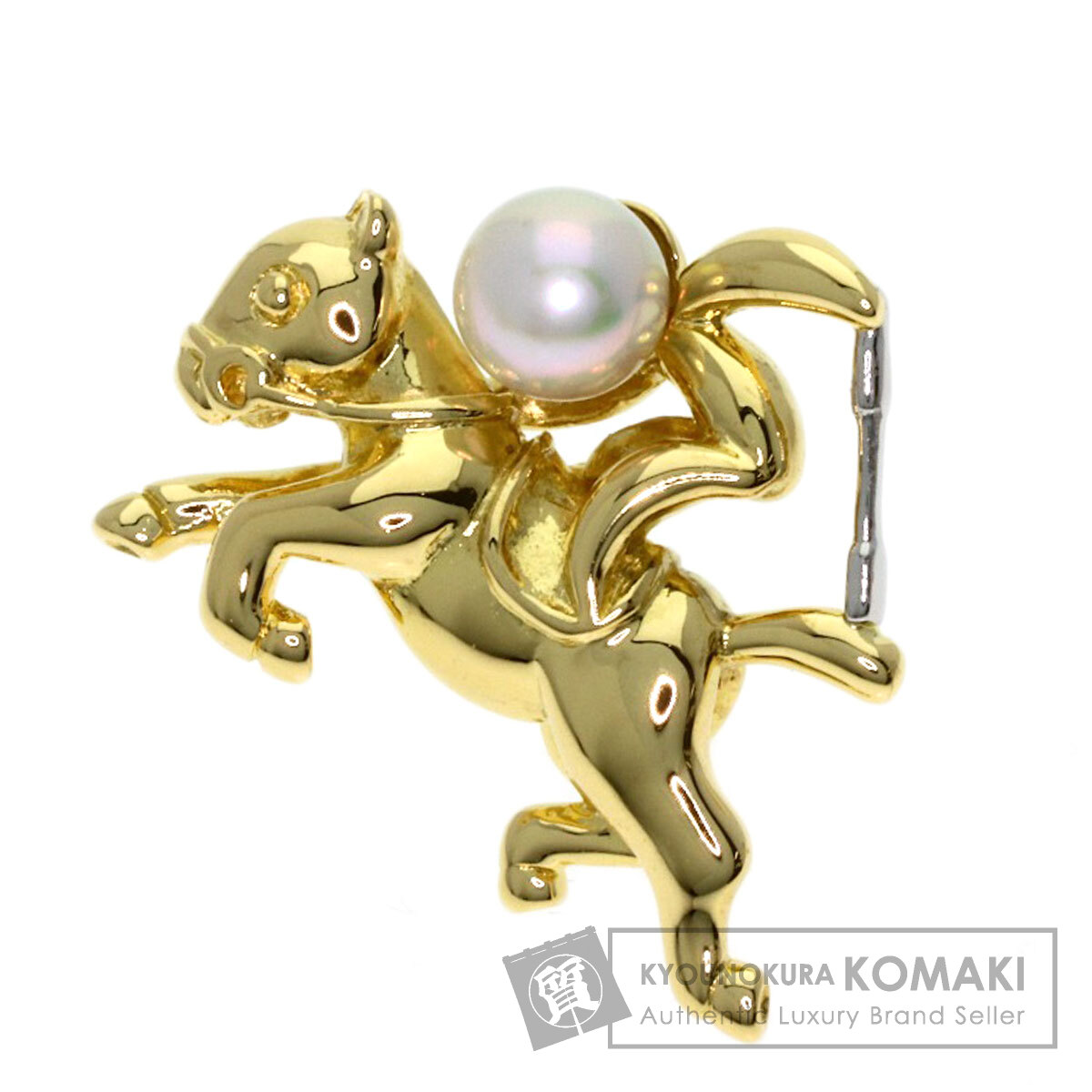 ミキモト ホースモチーフ パール 真珠 ピンブローチ ブローチ K18イエローゴールド/PT950 レディース 【中古】【MIKIMOTO】｜ブランド京の蔵小牧【最安挑戦！】