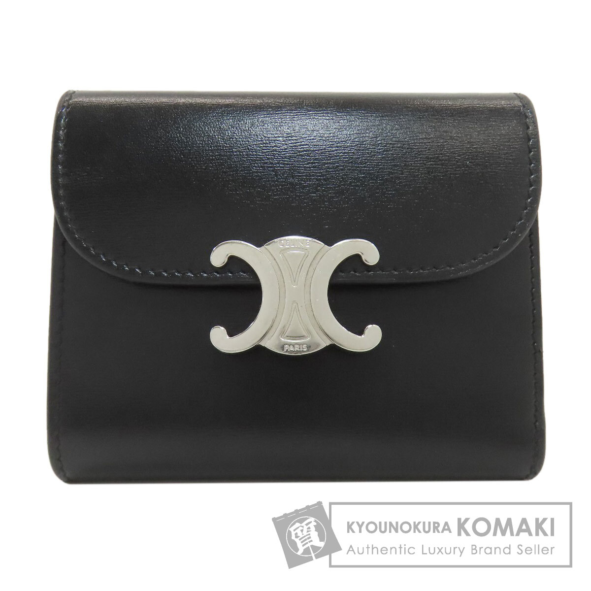 セリーヌ トリオンフ 下げ翼 三つ折り札入れ（御釣り入れあり） なめし革 レディース 【中古】【CELINE】
