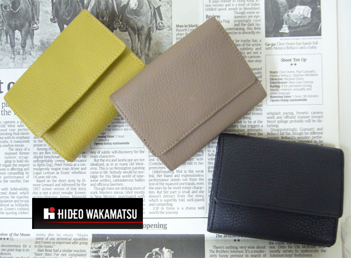 三つ折り財布 小型財布 メンズ 紳士hideo design HIDEO WAKAMATSU ヒデオワカマツ フランス製（デュプイ社）牛革 小銭入れ付き  【new_d19】【ｷｬｯｼｭﾚｽ5%還元】