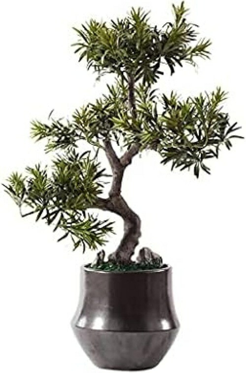 人工観葉植物 人工盆栽の木のセラミック植木鉢模擬緑の植物の鉢植えの植物家族のリビングルームと研究装飾 人工盆栽
