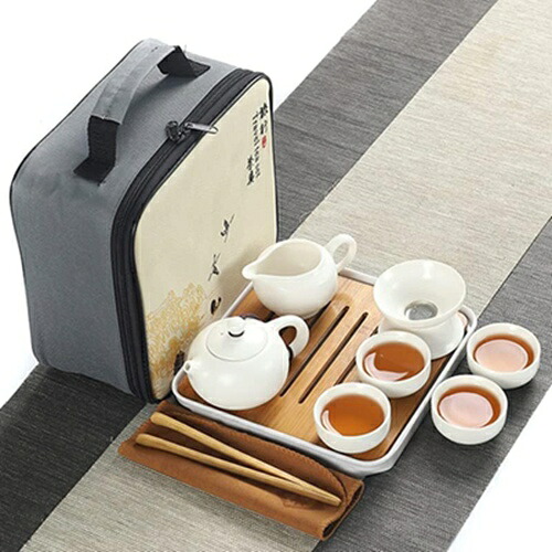 陶器製ティーセット 番茶器セット 急須 湯呑みセット 茶器揃 陶磁茶具セット 茶器 茶皿 旅行ティーセット 中国茶セット ティーセット茶器乾燥ティートレー A｜IKYUWA店