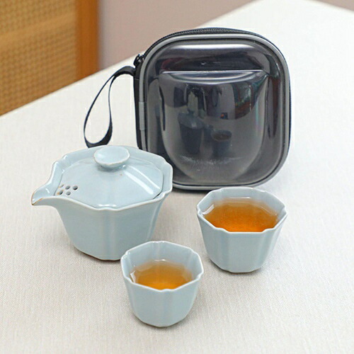 旅行ティーセット 陶器 湯呑みセット 旅行ティーセット 茶器揃 収納バッグ付き 茶缶/茶筒 マルチ カップ 4客セット ポータブル 茶器乾燥ティートレー お茶セット 茶道 花茶 無地 おしゃれ 屋外｜IKYUWA店