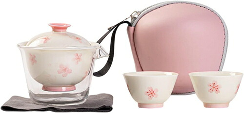 携帯型 茶器セット 二人前用 収納バッグ付 蓋碗 宝瓶 茶海 ティーセット 茶器揃い 急須セット 湯呑みセット 煎茶器セット 番茶器セット 煎茶道具 ティーポット 手描き ポータブル コンパクト エレ｜IKYUWA店