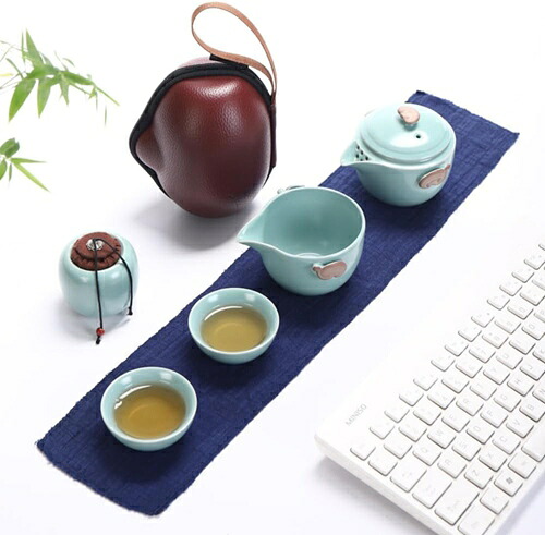 茶具茶盤 茶器セット中国茶器セット創作茶器 茶具ティーポットティーポット 耐熱ガラス陶器海外旅行 便利グッズ 携帯急須茶器通勤 旅行 登山 (赤いバッグ A)|IKYUWA店