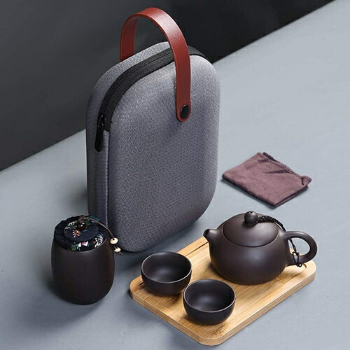 急須 湯呑セット マルチ ティーセット 番茶器セット 茶具セット 茶器 茶皿 茶器乾燥ティートレー 旅行ティーセットーカップシンプルな和風 陶器 ティーポット 中国茶器 茶器揃-1ポット2杯+茶缶+旅｜IKYUWA店