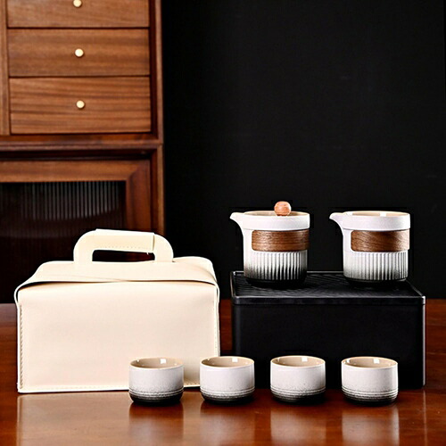 番茶器セット 6個セット グラデーション 旅行茶具 携帯用セット 急須 茶器揃 キャリングケース付き ポータブル 茶器乾燥ティートレー 陶瓷 携帯型 超軽量 キャンプ用 緑茶 中国茶 日常使い トラベ｜IKYUWA店