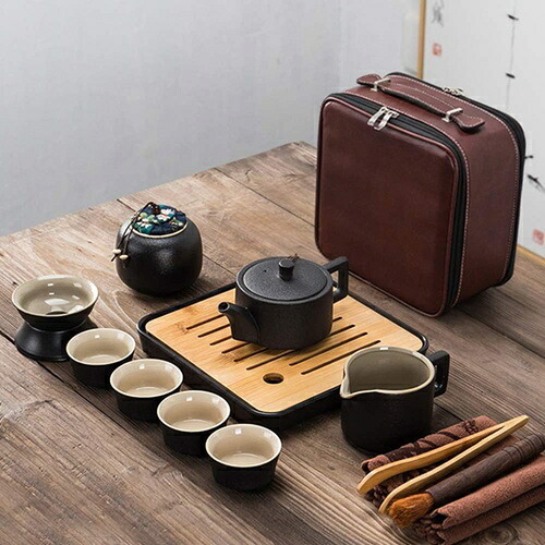 セラミックティーセット 陶器 茶器セット ティーポットティーカップ 急須 茶こし 旅行 お出かけ用 収納バッグ付き 和風急須 煎茶碗｜IKYUWA店