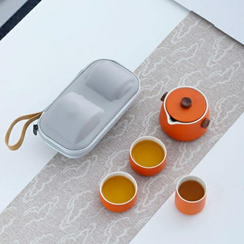 1ポット3杯手づかみポットエクスプレスカップ旅行茶器セット淹れ茶器現代シンプル携帯バッグアウトドア旅行カンフー茶器家庭用オフィスエクスプレスカップ淹れ茶器セット (ORANGE)|IKYUWA店