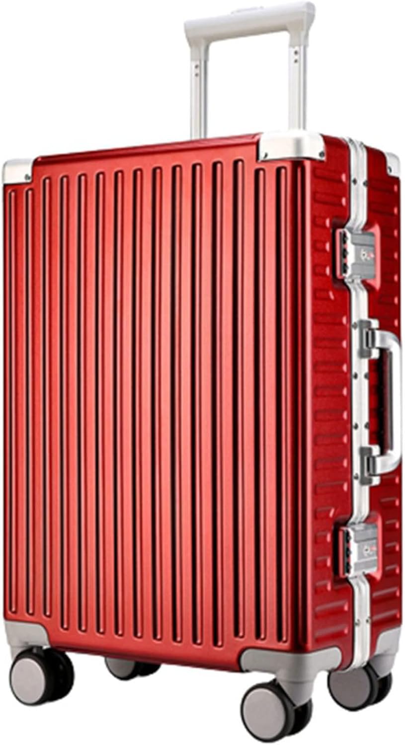 スーツケース キャリーケース 45L キャリーバッグ TSAロック搭載 アルミフレーム 超軽量 大型 耐衝撃 静音 ダブルキャスター 360度回転 おしゃれ ビジネス 旅行出張 レッド Mサイズ（3-