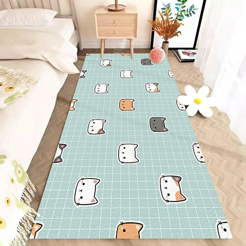 カーペット PVC革 拭ける 子供部屋 60*160cm 可愛い柄 フロアマット 敷物 お洒落 防ダニ 抗菌 防臭 敷物 夏用 遮音 すべり止め付 居間 民泊 汚れ防止 ハサミでカット可 防水シート