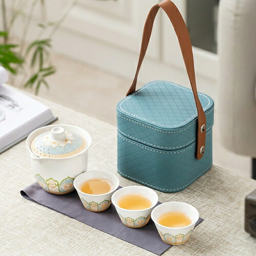 中国茶器セット 茶器 茶具 磁器 湯呑み 急須 セット 携帯 台湾茶器 旅行ティーセット 茶の入れ 携帯用茶具 車載旅行茶器セット 収納バッグ付き 初心者 高級 おしゃれ 軽量 お出かけ用 旅行 お手