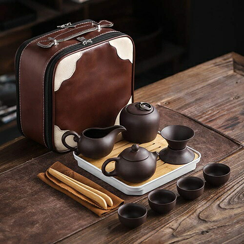 番茶器セット マルチ ティーセット 茶具セット 陶器 ティーポットティーカップ 急須 茶こし 旅行 お出かけ用 収納バッグ付き 和風急須｜IKYUWA店