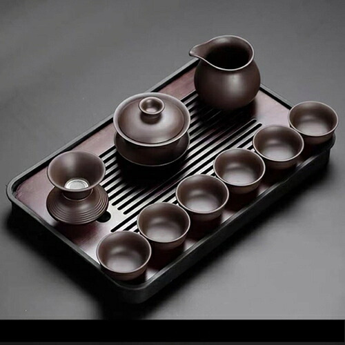 ティーポッ 紫砂茶セット セット 急須セット セラミックカンフーティーポット 中国茶器セット 手作り紫砂ティーポット セット 急須セット 旅行ティーセット 茶器揃 ギフト ティートレイ 黒/赤セラミッ|IKYUWA店