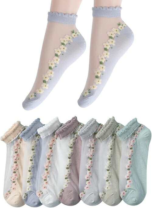 靴下 レディース ソックス 夏 ソックス かわいい 花柄 レースソックス 女性用 綿 かわいい 蒸れない 取り靴下 透明なレース 爽やかな靴下おしゃれ 通学 通勤 室内 アウトドア 春 夏 秋 靴下