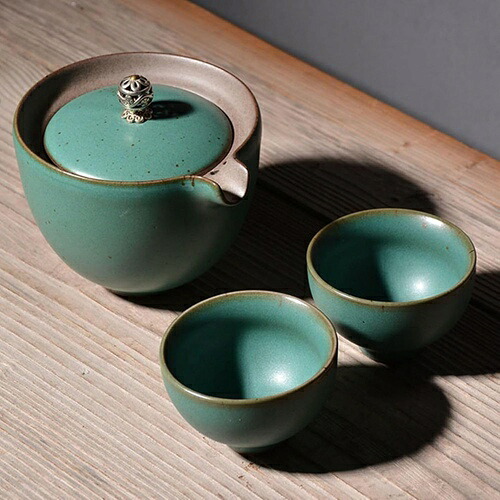 茶具仕かける 瀬戸もの ティーポット 急須 茶器 湯呑み仕かける 茶具 茶盤 優勝杯 2客仕かける 渡航 茶の葉仕かける 携帯型 日本茶 緑茶 野天 お出かけ 出張用 紅茶の葉 言い慣わし芸術品 中華風 ビンテージ 茶道具・湯呑・急須-コーヒー・お茶用品
