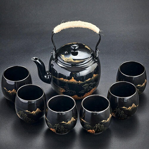 茶具セット 陶器 湯呑みセット 7点セット ティーセット 茶器揃 茶皿 マルチ カップ カンフーカップ ティーポット ティーカップ ほうじ茶 工芸茶 中華風 自宅用 贈物 紅茶 伝統工芸品 オフィス用｜IKYUWA店