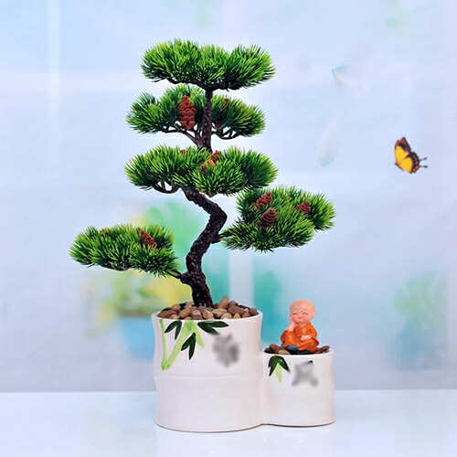 観葉植物 フェイクグリーン 卓上 松 造花セット 本物そっくり 枯れない 世話不要 盆栽 鉢植え インテリア 室内 オフィス 店舗 飾り 置物 転居 新築 贈り物 プレゼント 全体高さ38cm*幅13