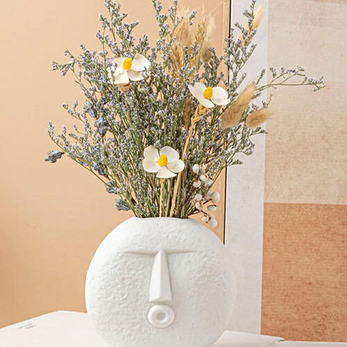 かびん 花器 人の顔 面白い おしゃれ 可愛い モダン 円形 12.5*12.4cm 花瓶 フラワーベース 一輪挿し 生け花 花束 造花 ドライフラワー セラミック 花器 白 飾り瓶 玄関 民宿 食卓