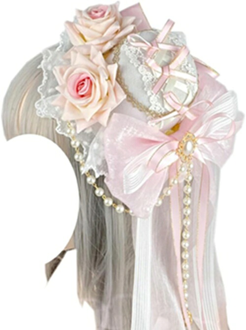 髪飾り 小帽子 ミニハット 薔薇 大リボン ローズ パール 華麗 礼帽 ヘアアクセサリー 花嫁 宮廷風 貴族風 コスプレ ゴスロリ お嬢さん 森ガール お姫様 クリップ付き エレガント 蝶結び パーテ