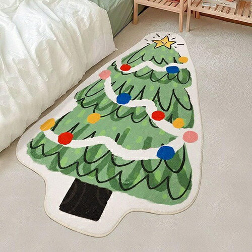 ラグマット ラグ カーペット 可愛い ソフト ラグカーペット クリスマス風 カシミヤ 厚手 ふわふわ 絨毯 静音性 滑り止め リビングルーム 居間用 デコレーション クリスマスツリー1 75*84cm