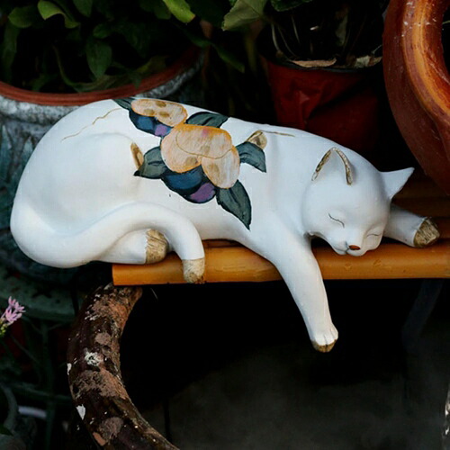 眠るネコ ガーデニング 猫 ねこ ガーデン装飾 置き物 カワイイ 庭 オーナメント グッズミニ樹脂 防水 耐久性 カントリー雑貨 園芸用品 インテリア 部屋 お庭 屋外 玄関 出窓 階段 白猫A 31