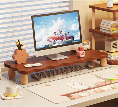 かわいい 机上台 木製 モニター台 60*24*8 デスクトップ用 デスク上置棚 卓上 コンピュータモニタースタンド ヴィンテージ 机上ラック 広い収納空間 モニター台 チーク材 収納ラック モニター
