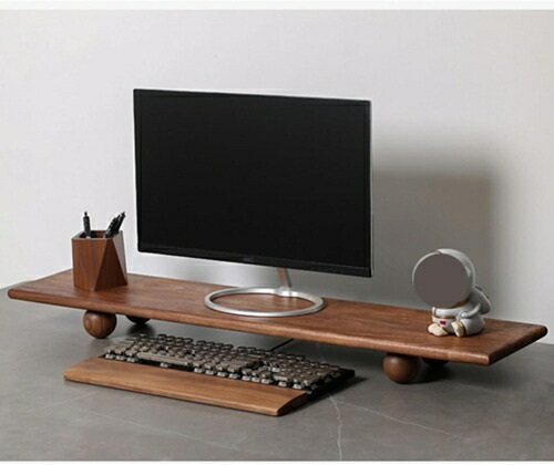 モニタースタンド 木製 卓上収納 パソコンラック 机上台 コンピュータースタンド 80*20*8.5cm テレワーク 在宅ワーク 在宅勤務 リモートワーク ウォールナット色 在宅 木目 キーボード収納