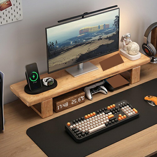 モニター台 モニタースタンド 机上台 パソコン台 木製天板 PC台 デスクトップ用 机上ラック 卓上収納 60*20cm 整理整頓 卓上 木目調（無垢材） パソコンスタンド 机上台 デュアルモニター対｜IKYUWA店 10,182円