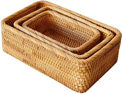 収納かご 収納バスケット 収納ボクッス（籐） オシャレ 卓上収納 藤 手織り パンかご 雑貨 お菓子 野菜 果物入り 藤編みかご 食器棚用 卓上 部屋 キッチン クローゼット 小物入れ 天然籐 33*｜IKYUWA店 13,349円