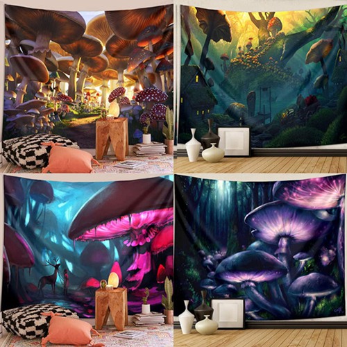 ファンタジーの装飾壁掛け タペストリー 180x230 巨大なキノコ 自然風景 カラー 夢幻の森 おしゃれ壁掛け インテリア 多機能 ファブリック装飾用品 モダンなアート ウオールデコレーション 窓