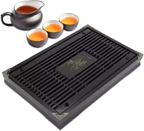 排水式茶盤 ティートレイの排水貯水池カンフーティーセット引き出しティールームボードテーブル中国の茶室のセレンサーツール 茶道道具 (色 : Black Size : 43x28x4.5cm)|IKYUWA店