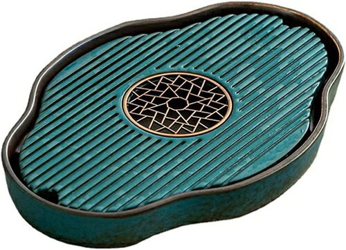 茶盆 茶台 茶盤 Simple Tea Tray セラミックドライブリュートレイ 水取って置く御盆 茶道具 茶の葉 茶器 (色 : 緑  Size : 37.5x26x4.5珊)