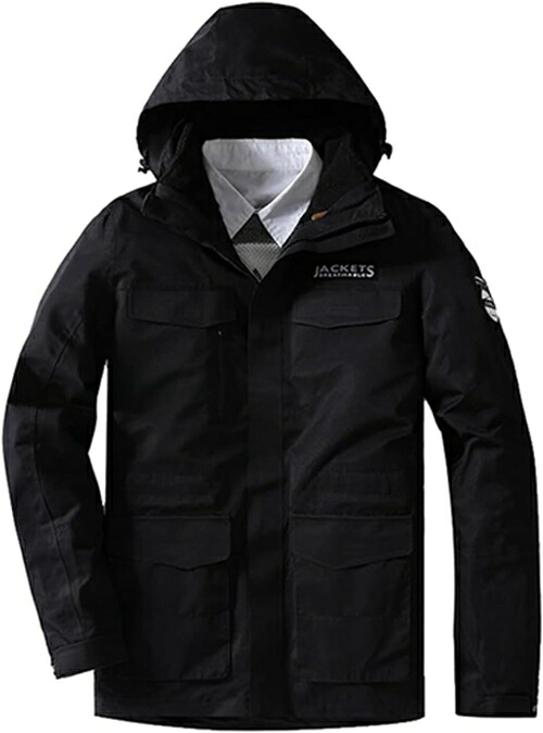マウンテンパーカー メンズ ジャケット アウトドア ウインドブレーカー 登山服 防寒着 3in1 取り外し可能 二着セット 多機能コート フード付き 撥水 防風 保温 L 11,084円