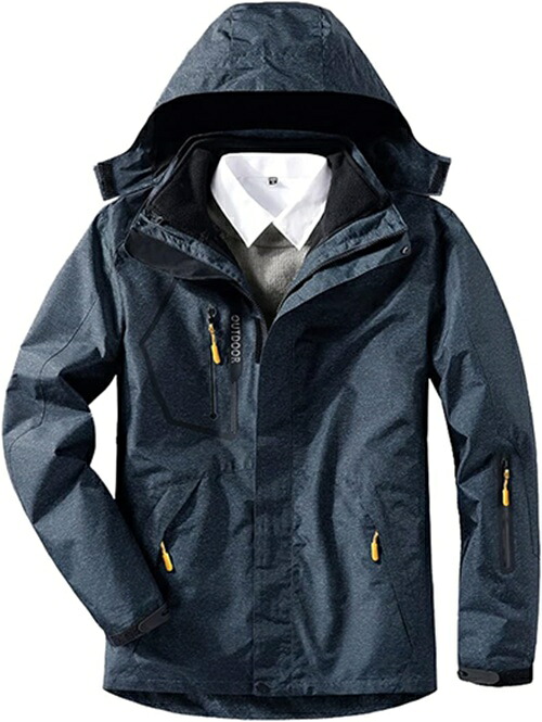アウトドアジャケット メンズ マウンテンパーカー 防風 コート 登山服 保温 登山ジャケット 撥水性 ウインドブレーカー フード付 取り外し可能 春 秋 冬 通勤 釣り 迷彩ブルー|IKYUWA店