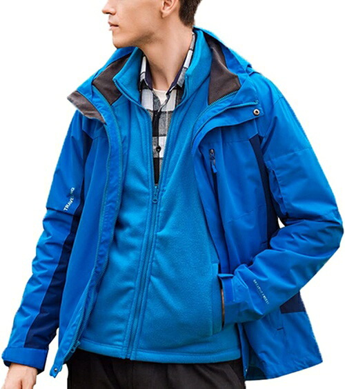 マウンテンパーカー メンズ アウトドア ジャケット 二着セット 登山服 防寒着 3in1 取り外し可能 多機能ウインドブレーカー フード付き 撥水 防風 保温