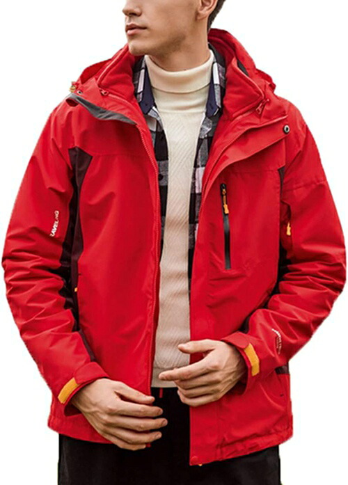 マウンテンパーカー メンズ アウトドア ジャケット 二着セット 登山服 防寒着 3in1 取り外し可能 多機能ウインドブレーカー フード付き 撥水 防風 保温