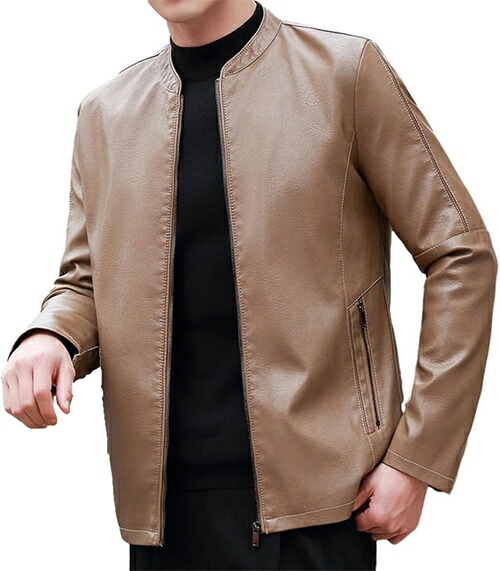 メンズ レザージャケット ハイネック ライダースジャケット 革ジャン 秋冬服 ブルゾン PUコート PU 防水 防風防寒 細身 カジュアル 無地 シンプル 簡約 スリム かっこいい アウター 街着