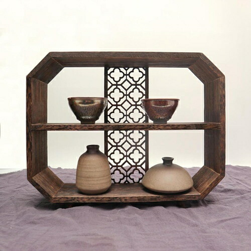 楽天市場】茶器収納棚 茶キャビネット 木製 透かし彫り 2段式 3段式